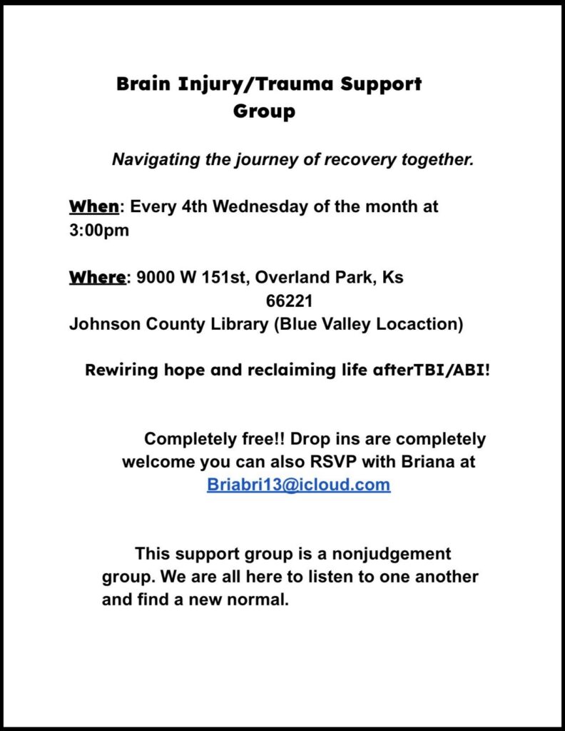 Flyer for a brain injury support group